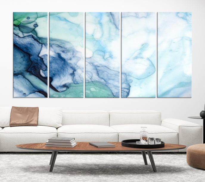 Blue and Green Marble Abstract Wall Art Canvas Print for Living Room Office Decor