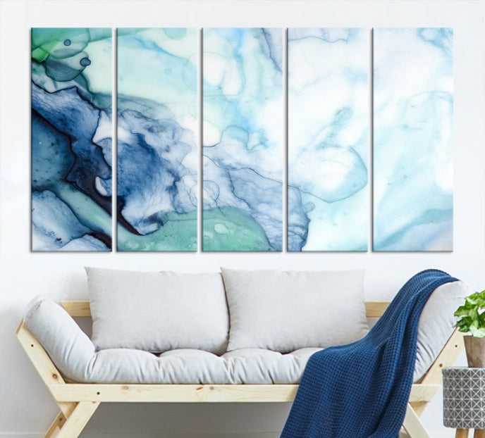 Blue and Green Marble Abstract Wall Art Canvas Print for Living Room Office Decor