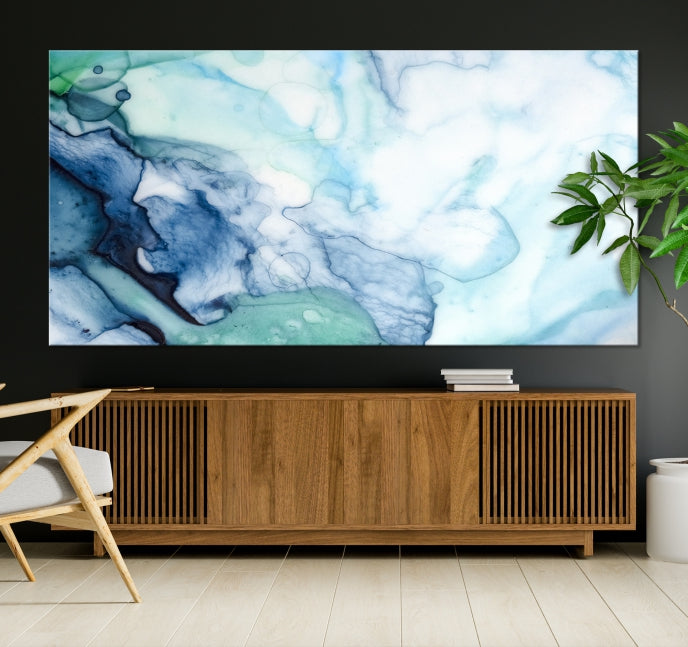 Blue and Green Marble Abstract Wall Art Canvas Print for Living Room Office Decor