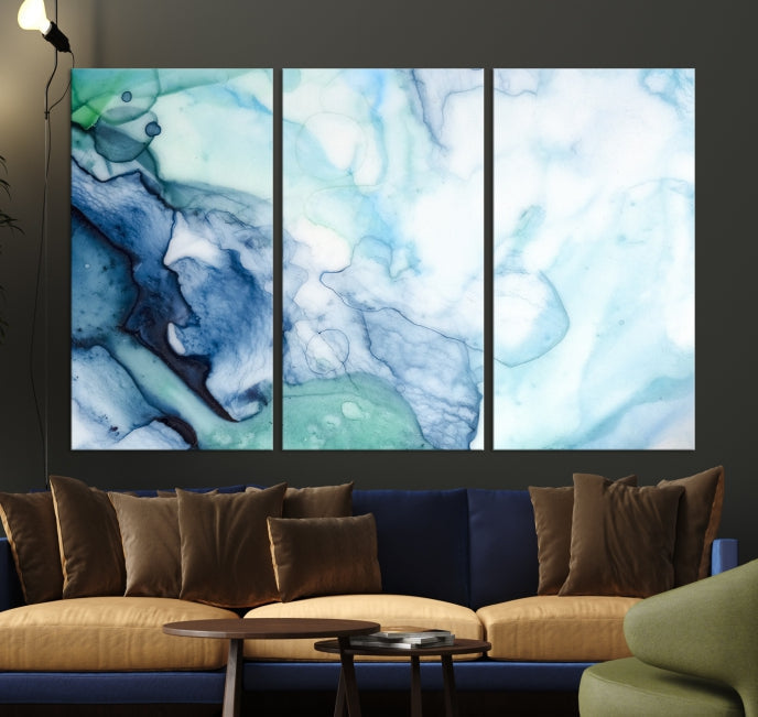 Blue and Green Marble Abstract Wall Art Canvas Print for Living Room Office Decor