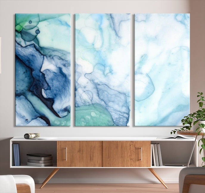 Blue and Green Marble Abstract Wall Art Canvas Print for Living Room Office Decor