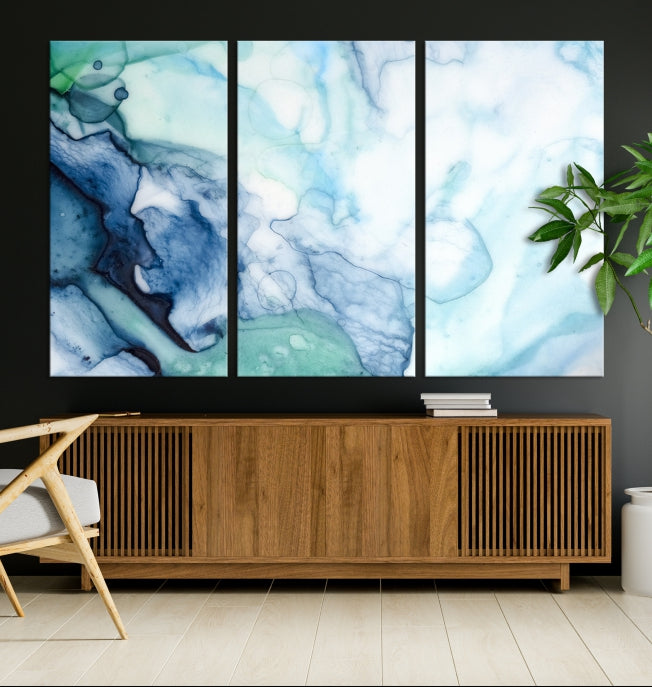 Blue and Green Marble Abstract Wall Art Canvas Print for Living Room Office Decor