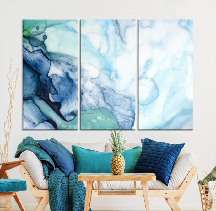 Blue and Green Marble Abstract Wall Art Canvas Print for Living Room Office Decor