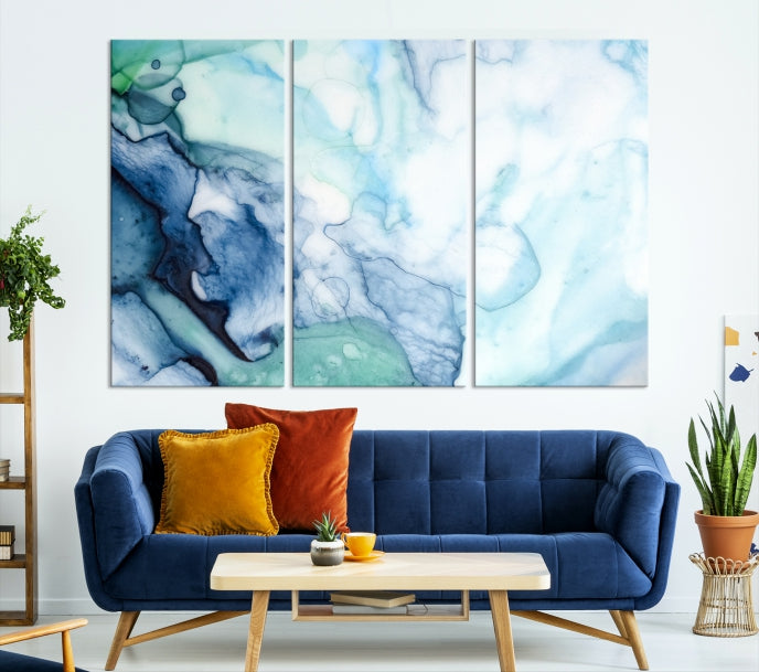 Blue and Green Marble Abstract Wall Art Canvas Print for Living Room Office Decor