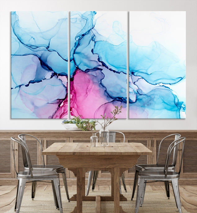 Blue and Pink Abstract Painting Fluid Effect Large Wall Art Modern Canvas Print