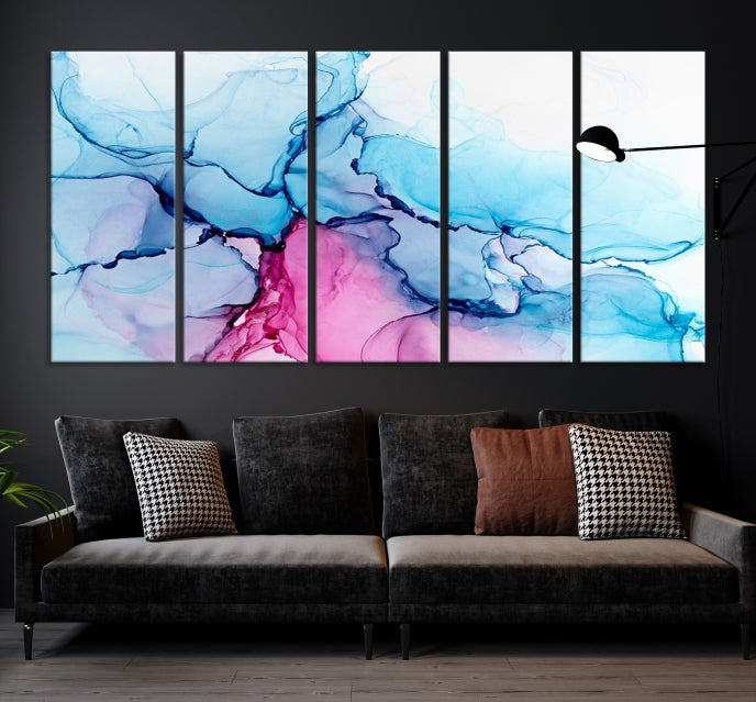 Blue and Pink Abstract Painting Fluid Effect Large Wall Art Modern Canvas Print