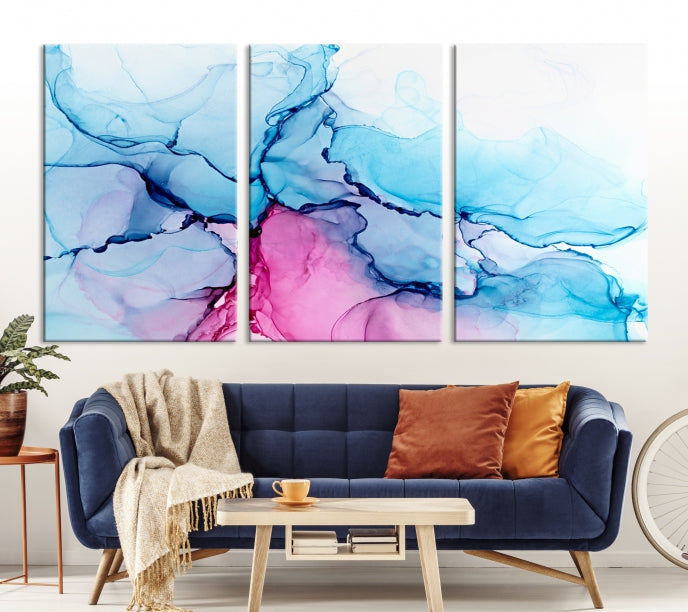 Blue and Pink Marble Fluid Effect Abstract Wall Art Large Canvas Print