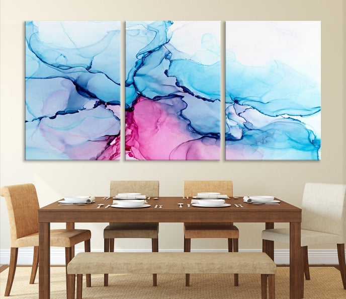 Blue and Pink Marble Fluid Effect Abstract Wall Art Large Canvas Print