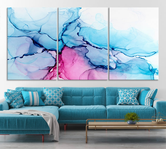 Blue and Pink Marble Fluid Effect Abstract Wall Art Large Canvas Print