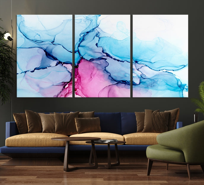 Blue and Pink Marble Fluid Effect Abstract Wall Art Large Canvas Print