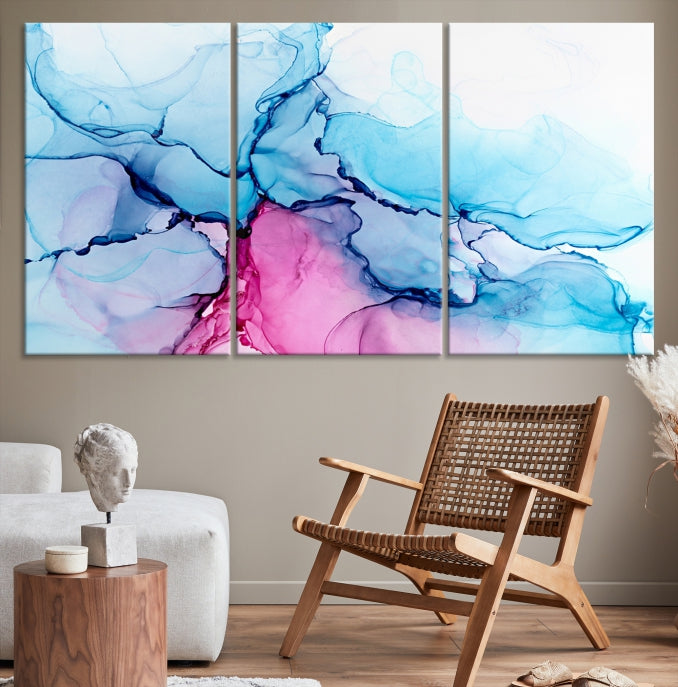 Blue and Pink Marble Fluid Effect Abstract Wall Art Large Canvas Print