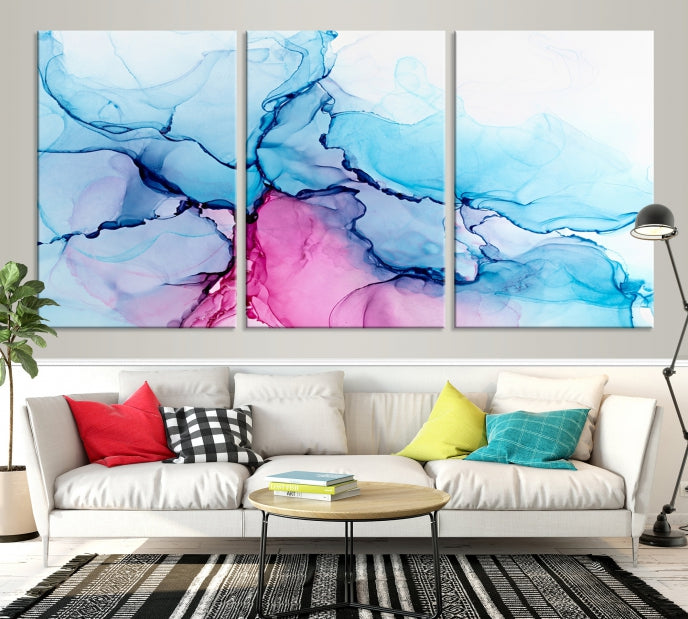 Blue and Pink Marble Fluid Effect Abstract Wall Art Large Canvas Print