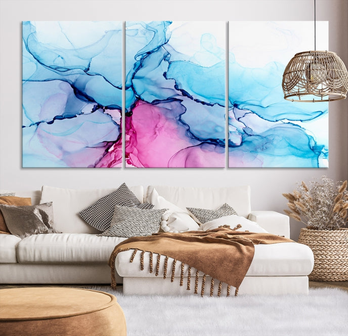 Blue and Pink Marble Fluid Effect Abstract Wall Art Large Canvas Print