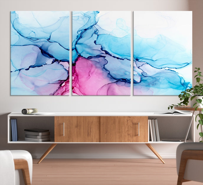 Blue and Pink Marble Fluid Effect Abstract Wall Art Large Canvas Print