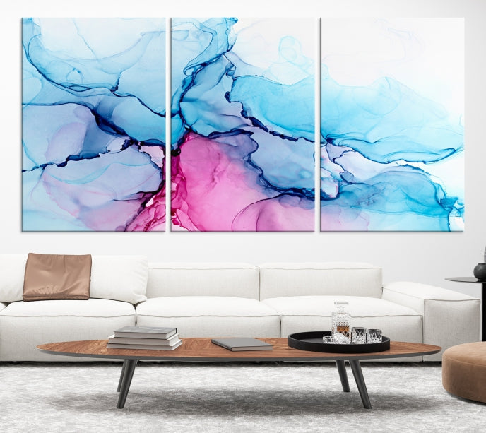 Blue and Pink Marble Fluid Effect Abstract Wall Art Large Canvas Print