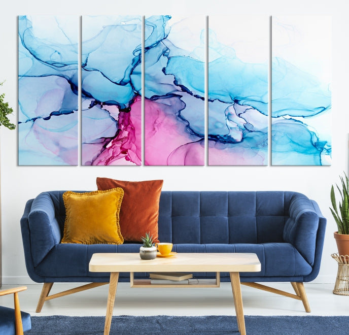 Blue and Pink Marble Fluid Effect Abstract Wall Art Large Canvas Print