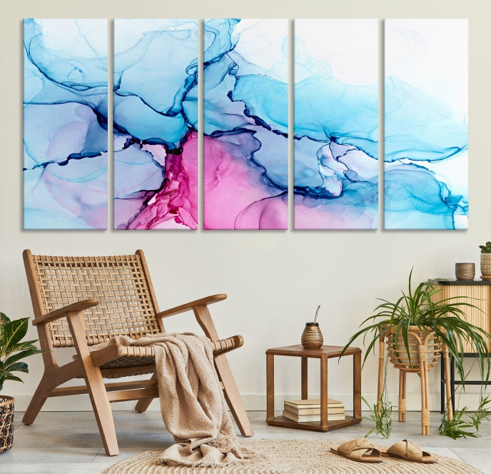 Blue and Pink Marble Fluid Effect Abstract Wall Art Large Canvas Print