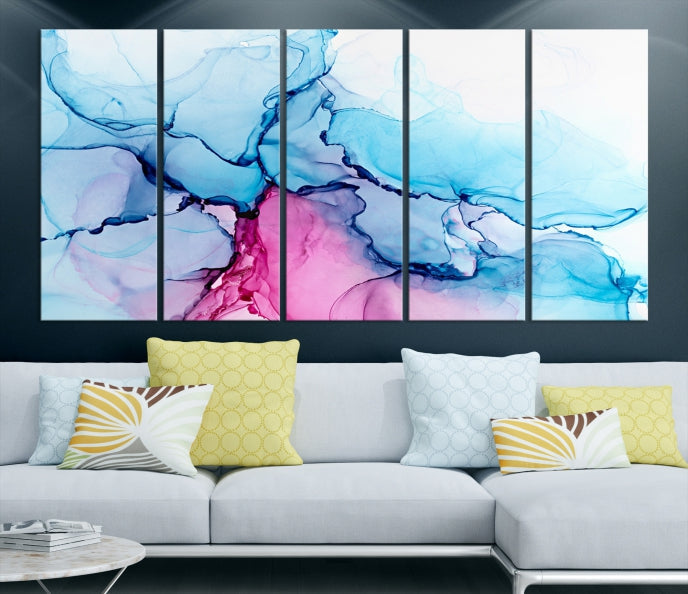 Blue and Pink Marble Fluid Effect Abstract Wall Art Large Canvas Print