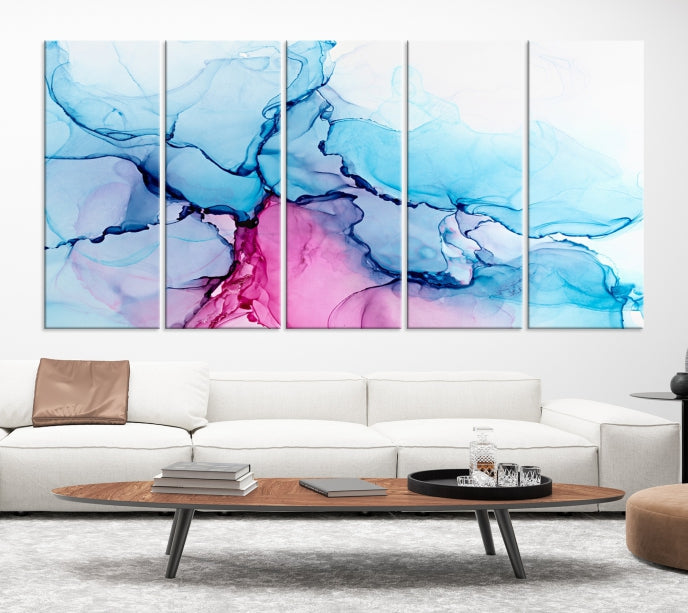 Blue and Pink Marble Fluid Effect Abstract Wall Art Large Canvas Print