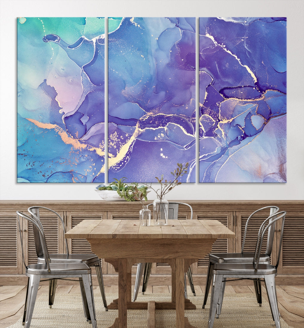 Blue and Purple Abstract Painting Modern Canvas Wall Art Print