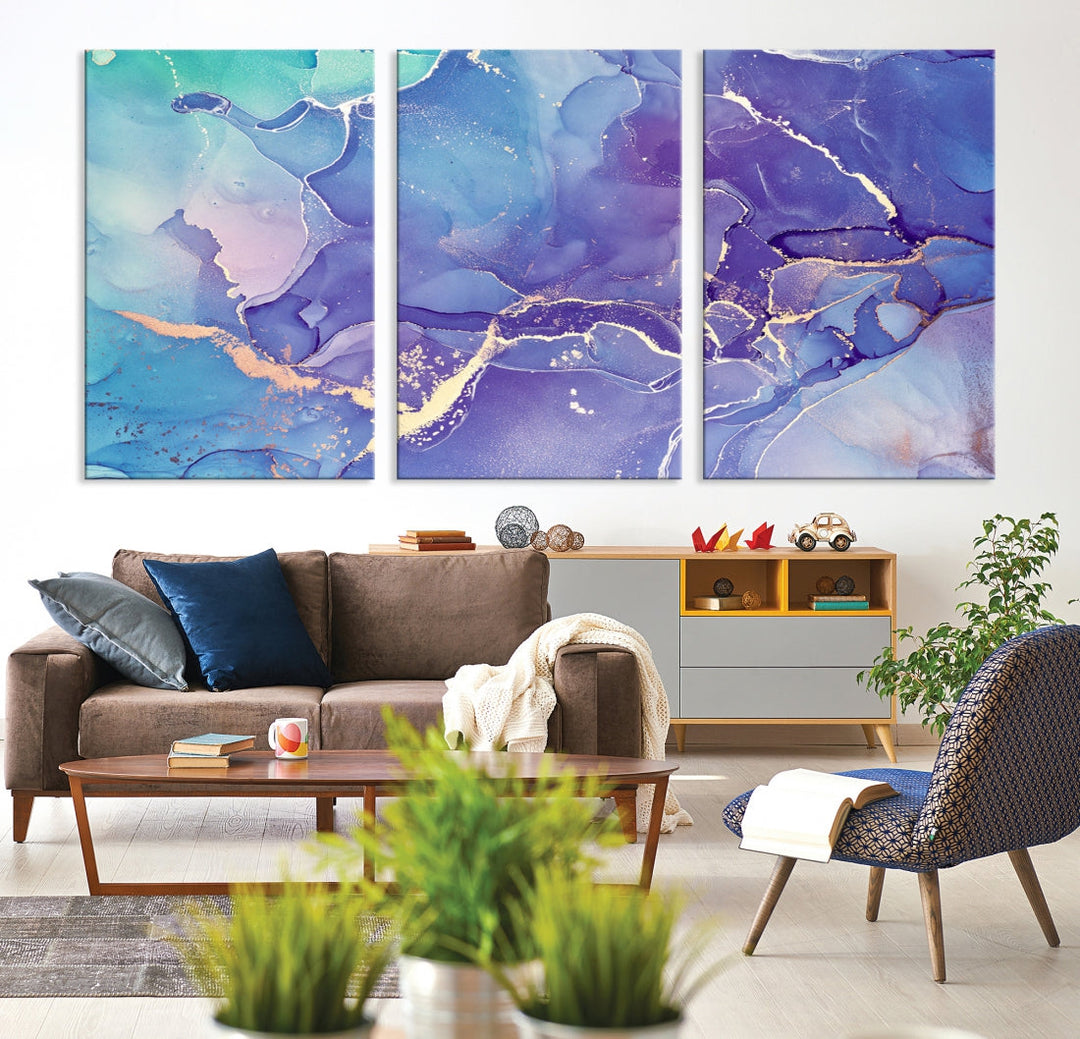 Blue and Purple Abstract Painting Modern Canvas Wall Art Print