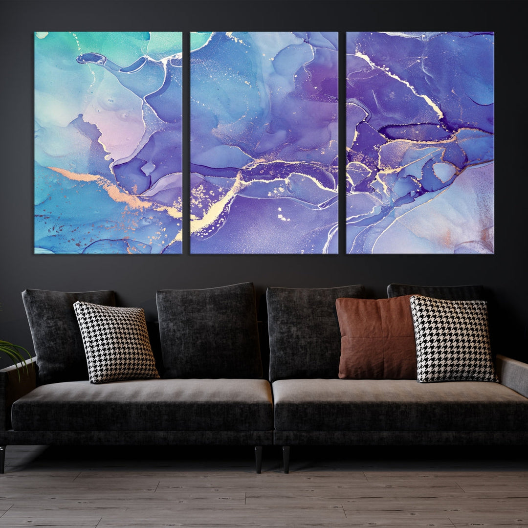 Blue and Purple Abstract Painting Modern Canvas Wall Art Print