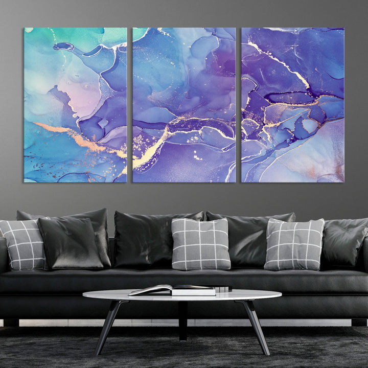 Blue and Purple Abstract Painting Modern Canvas Wall Art Print