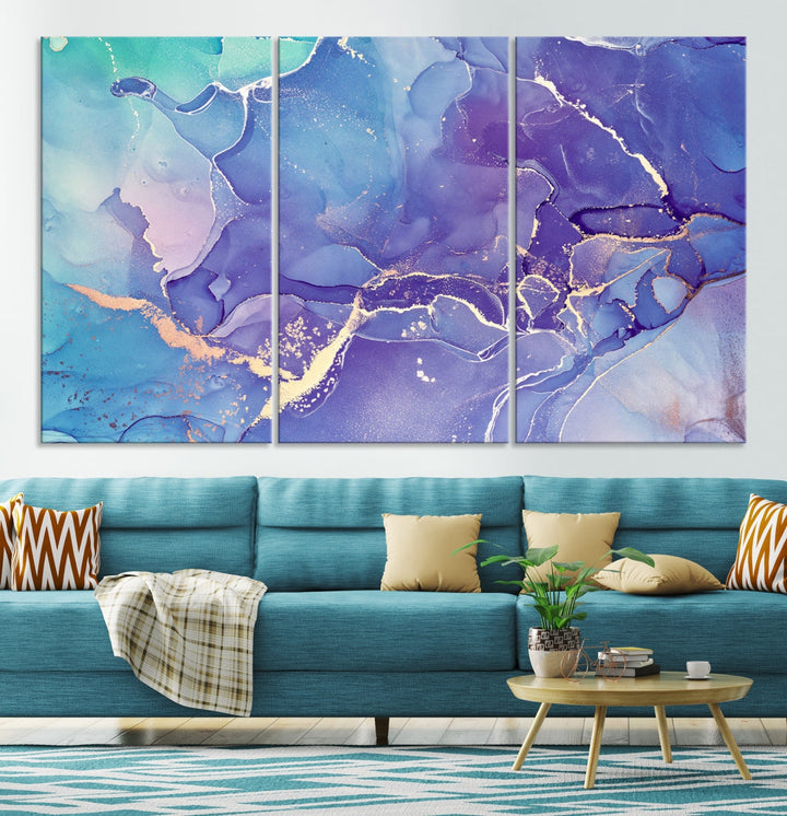 Blue and Purple Abstract Painting Modern Canvas Wall Art Print