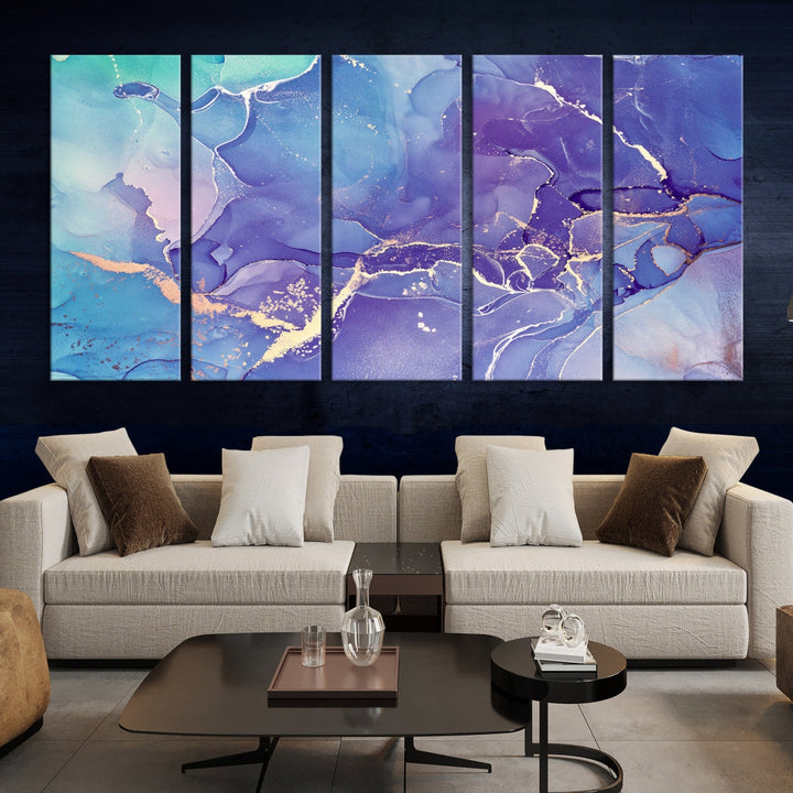 Blue and Purple Abstract Painting Modern Canvas Wall Art Print