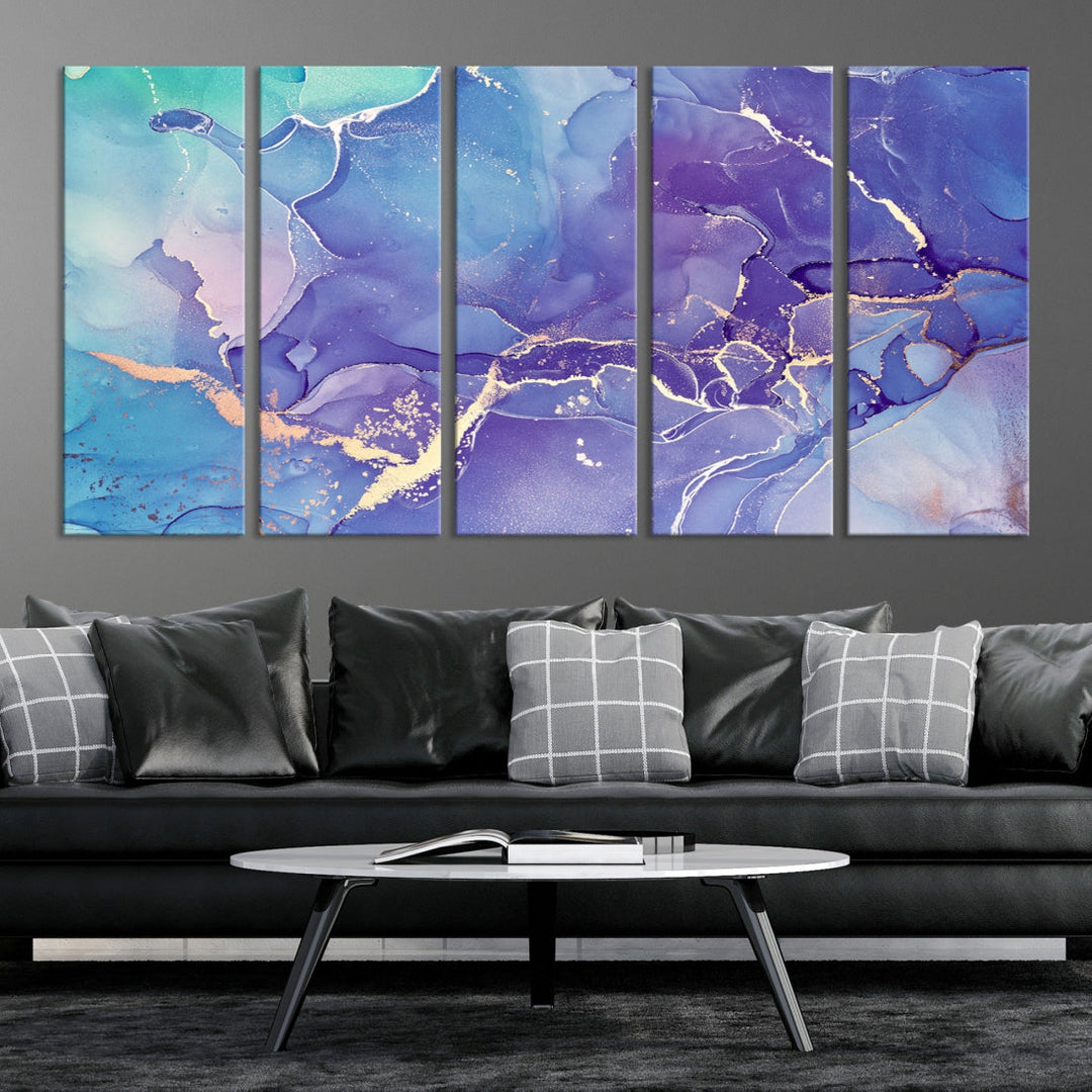 Blue and Purple Abstract Painting Modern Canvas Wall Art Print