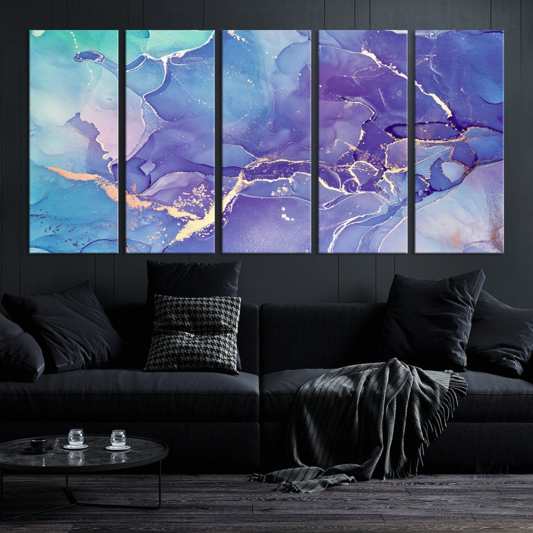 Blue and Purple Abstract Painting Modern Canvas Wall Art Print