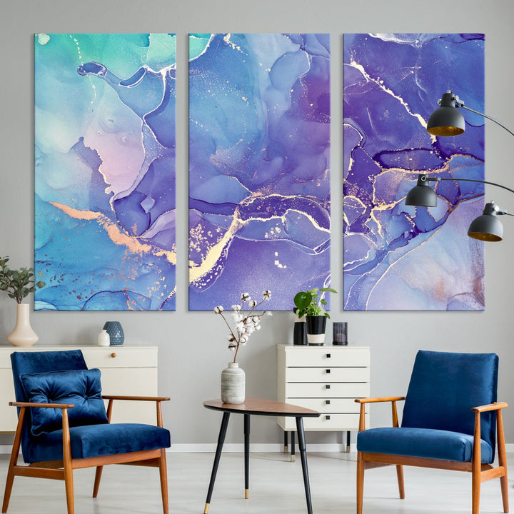 Blue and Purple Abstract Painting Modern Canvas Wall Art Print