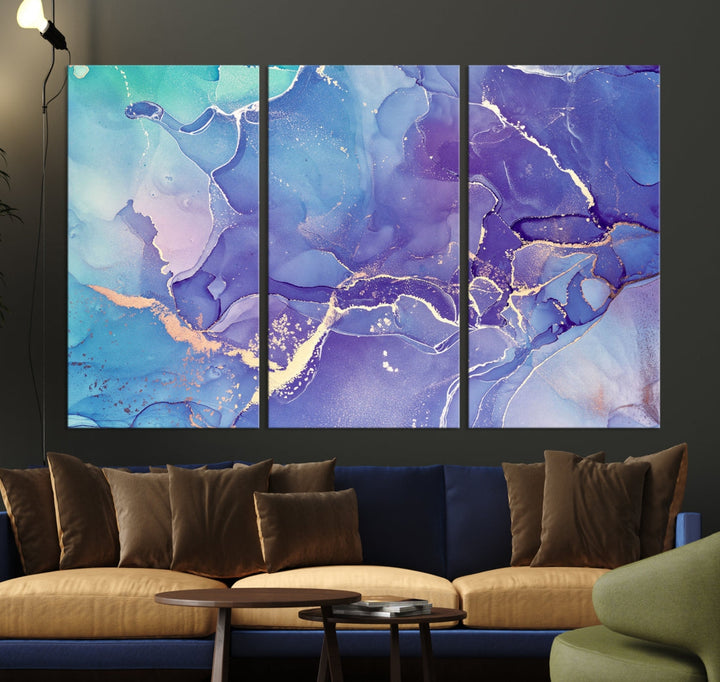 Blue and Purple Abstract Painting Modern Canvas Wall Art Print