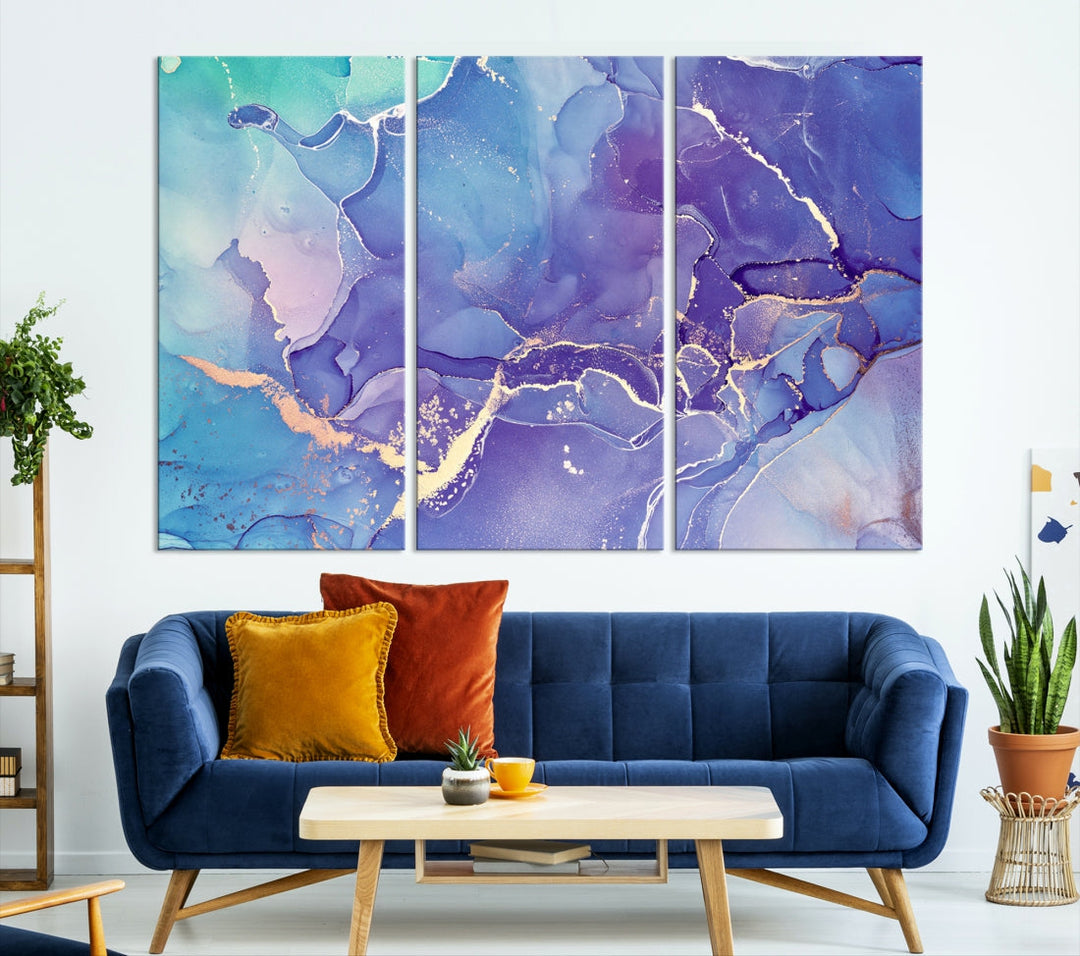 Blue and Purple Abstract Painting Modern Canvas Wall Art Print