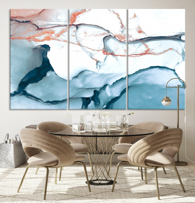 Blue and Rose Gold Abstract Marble Canvas Wall Art Print Modern Wall Decor