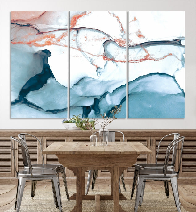 Blue and Rose Gold Abstract Marble Canvas Wall Art Print Modern Wall Decor