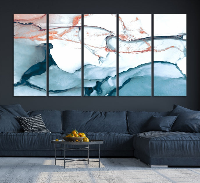 Blue and Rose Gold Abstract Marble Canvas Wall Art Print Modern Wall Decor