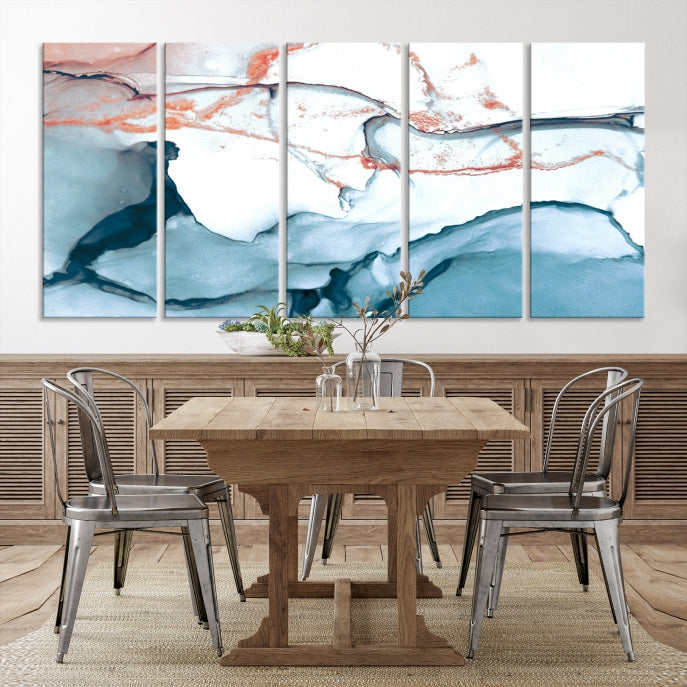 Blue and Rose Gold Abstract Marble Canvas Wall Art Print Modern Wall Decor