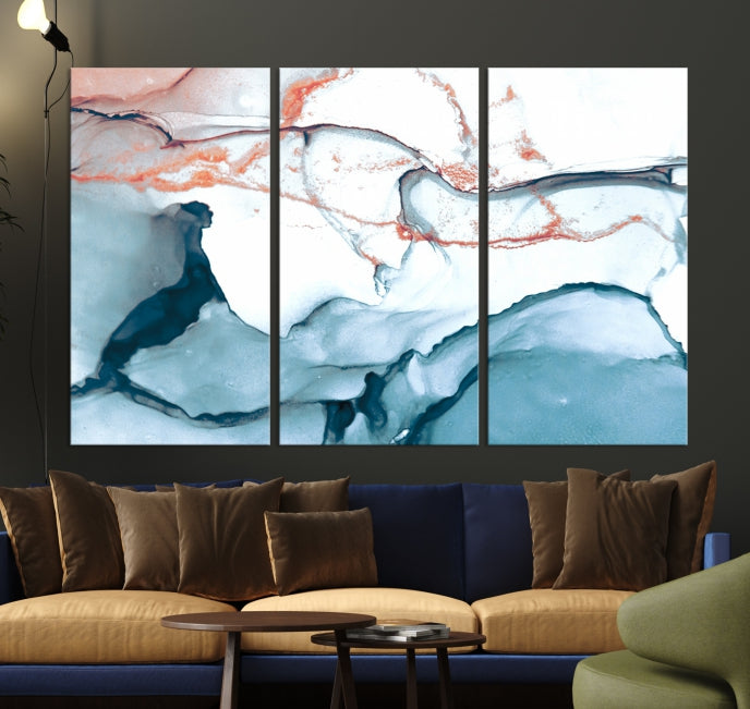 Blue and Rose Gold Abstract Marble Canvas Wall Art Print Modern Wall Decor