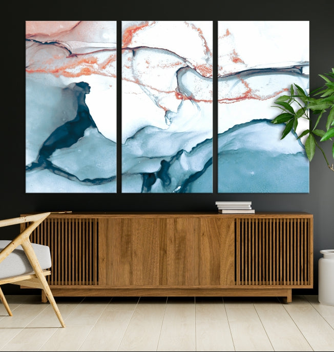 Blue and Rose Gold Abstract Marble Canvas Wall Art Print Modern Wall Decor