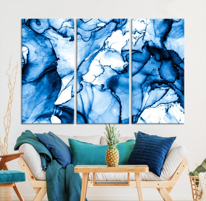 Blue Ice Cracking Abstract Painting Canvas Wall Art Giclee Print