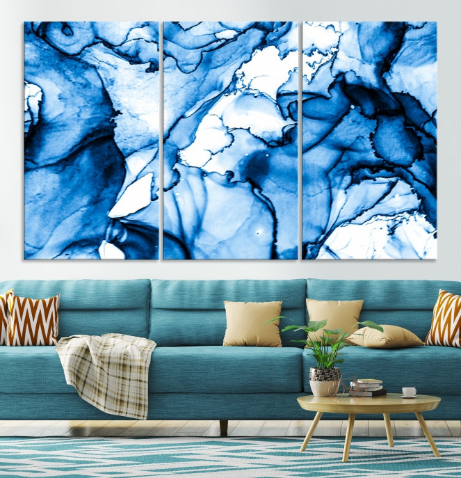 Blue Ice Cracking Abstract Painting Canvas Wall Art Giclee Print