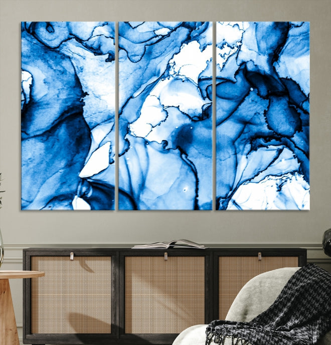 Blue Ice Cracking Abstract Painting Canvas Wall Art Giclee Print