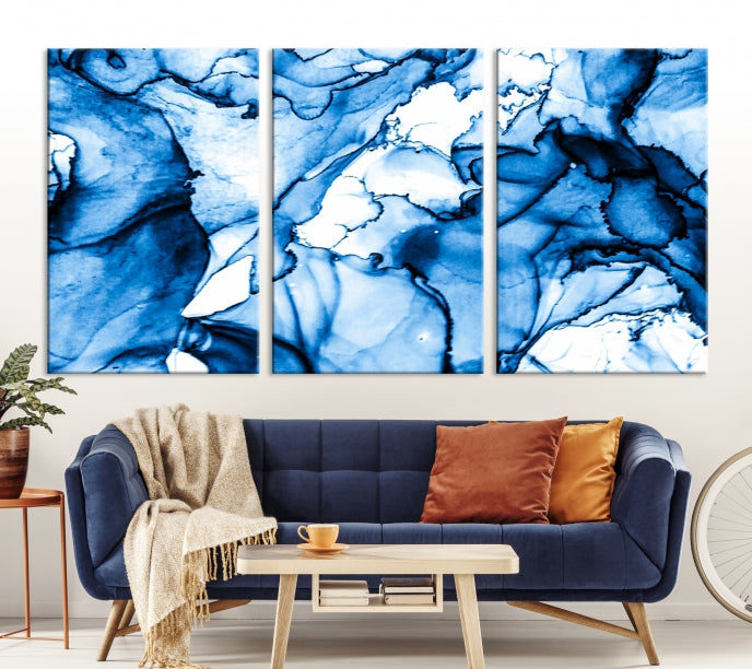 Blue Ice Cracking Abstract Painting Canvas Wall Art Giclee Print