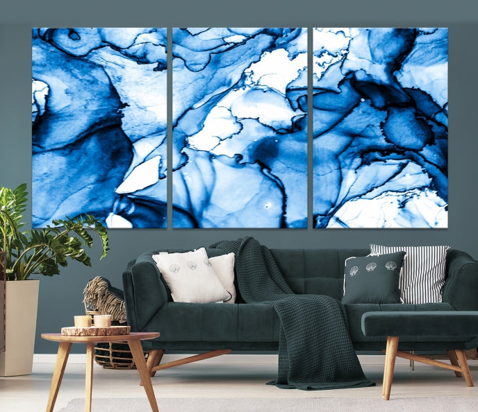 Blue Ice Cracking Abstract Painting Canvas Wall Art Giclee Print