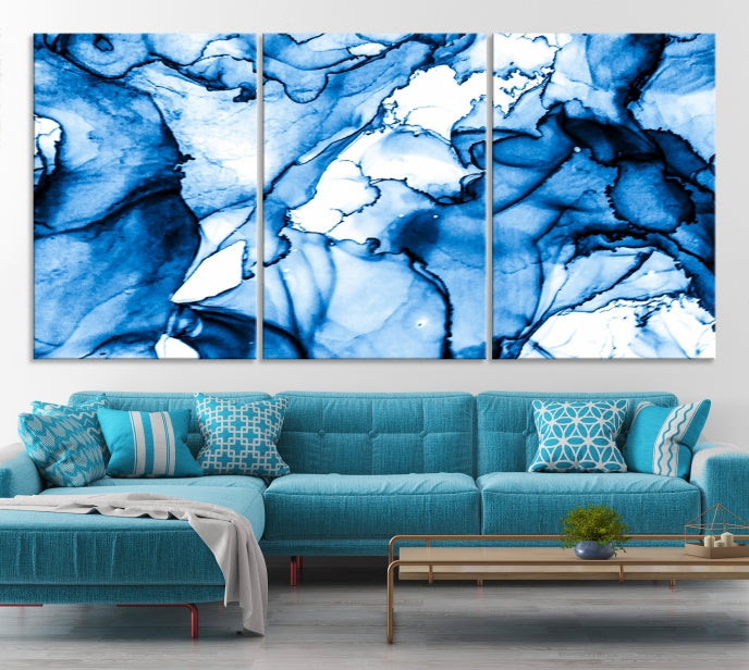 Blue Ice Cracking Abstract Painting Canvas Wall Art Giclee Print