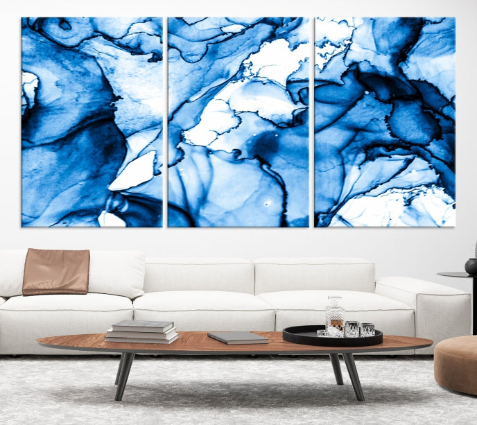 Blue Ice Cracking Abstract Painting Canvas Wall Art Giclee Print