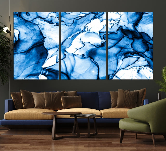 Blue Ice Cracking Abstract Painting Canvas Wall Art Giclee Print