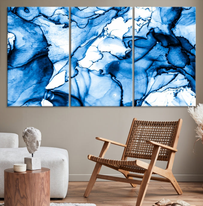 Blue Ice Cracking Abstract Painting Canvas Wall Art Giclee Print