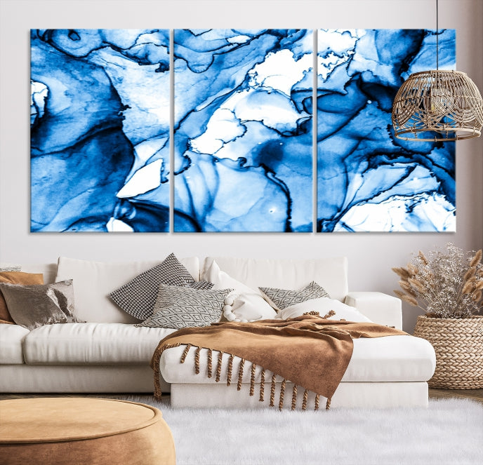 Blue Ice Cracking Abstract Painting Canvas Wall Art Giclee Print